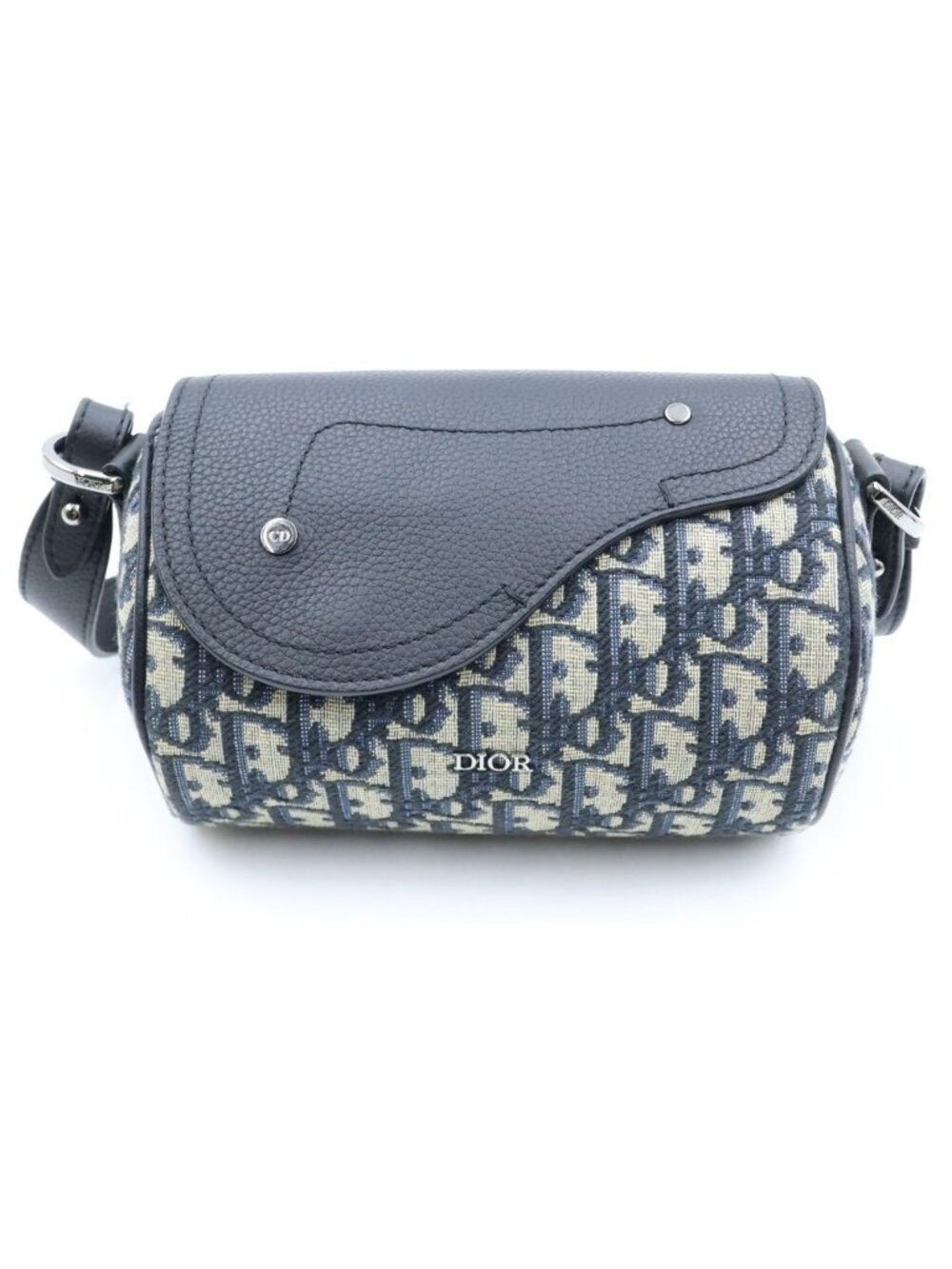 Dior Saddle Roller Mini Shoulder Bag Navy Oblique Canvas Leather Silver